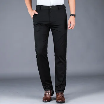 2020New Augsto vidukli, Melnas Bikses Vīriešu Apģērbu, ādas Elastību Džinsi Biznesa Gadījuma Džinsa Slim Bikses Klasiskā Stilā, Elastīgās jostas