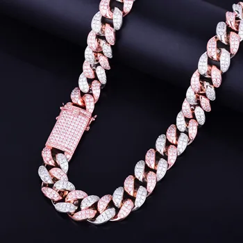 20mm Smago Rožu Krāsas Zircon Miami Kubas Kaklarota sānslīdi kaklasaite Vīriešu Hip hop Rotaslietas Liels KUBAS Ķēdes 16