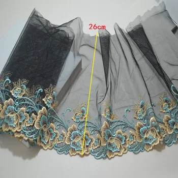 26cm 2yds/daudz Melnā Marli Fluorescences zelta zila jauktie diegi ziedu Izšuvumu DIY mežģīnes apdari par apģērbi, kāzu dekorēšana