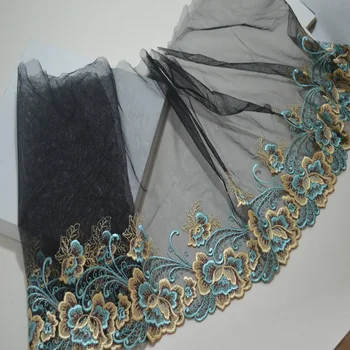 26cm 2yds/daudz Melnā Marli Fluorescences zelta zila jauktie diegi ziedu Izšuvumu DIY mežģīnes apdari par apģērbi, kāzu dekorēšana