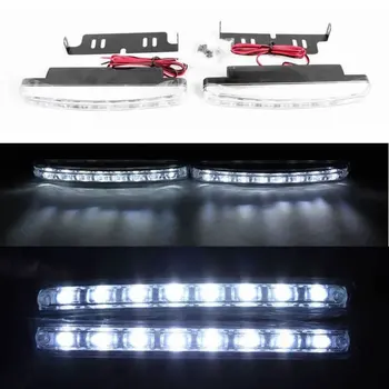2gab 12V 8 LED Spuldzes Universal Car Styling Dienas Gaitas Baltās Gaismas DRL Braukšanas Auto Baltās Gaismas Miglas Lukturi