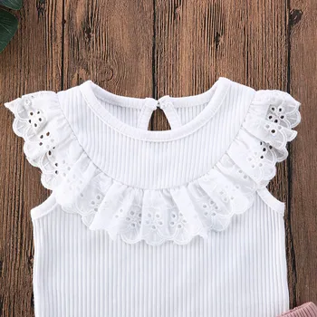 2GAB Toddler Bērniem, Baby Girl Apģērbu Komplekti Cietā Mežģīnes T krekls Topi+ Adīt Bikses Vasaras Kokvilnas Apģērbs Komplekts Bērniem, Apģērbs Ropa