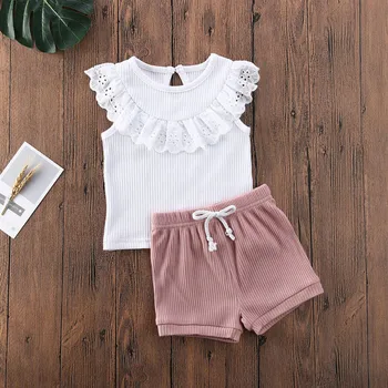 2GAB Toddler Bērniem, Baby Girl Apģērbu Komplekti Cietā Mežģīnes T krekls Topi+ Adīt Bikses Vasaras Kokvilnas Apģērbs Komplekts Bērniem, Apģērbs Ropa