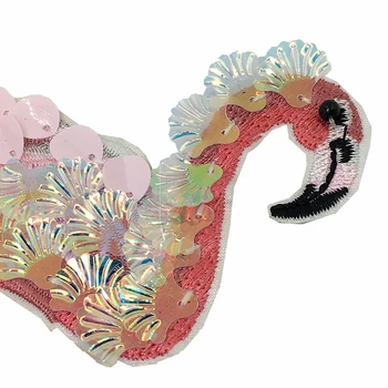 2pair 10x15cm Piešūt Sequin Izšūti Flamingo Plāksteris Rozā Putnu Aplikācijas Fāzēm Putnu Izšuvumi Ielāpus Apģērbu AC0986