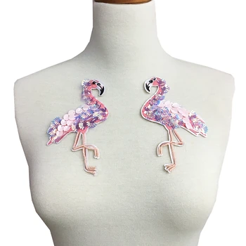 2pair 10x15cm Piešūt Sequin Izšūti Flamingo Plāksteris Rozā Putnu Aplikācijas Fāzēm Putnu Izšuvumi Ielāpus Apģērbu AC0986