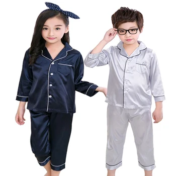 3-12 gadiem Bērniem Zīda Pidžamas Komplekts 2019. Gada Vasarā Bērni Zīda auduma Pidžamas Komplekts Meitenēm Zēniem Sleepwear Naktsveļu pidžamas mājas Drēbes