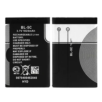 3.7 V 1020mAh Litija akumulators BL-5C, BL 5C BL5C tālruņa akumulatora Nokia 1000 1010 1108 1110 1112 1116 E50, E60 N70 N71 N72 6680 2112 6267