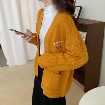3 krāsas 2020. gadam korejiešu stilā rudenī vēstuli izšuvumi adīti džemperi jakas sieviešu outwear zaudēt mēteļi sieviešu (X1508)