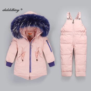 -30 grādos ziemas Bērnu jumpsuit bērniem zēni dūnu jaka 2pcs set mētelis par meiteni, silts bērnu apģērbs Zīdaiņiem snowsuit