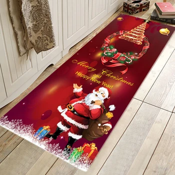 3D Christmas Santa Claus Anti-slip Virtuves Dinning Room Kamīnu Grīdas Paklājs Flaneļa Paklāju Paklāju Izturīgs Xmas Mājas Dekori Grīdas Paklājs