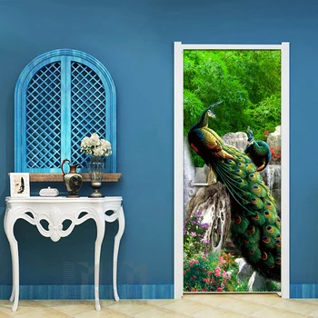 3D Foto Tapetes Mūsdienu Pāvs Pastorālo 3D Sienas Radošo DIY Durvju Uzlīmes Dzīvojamā Istabā, Guļamistabā, Mājas Dekoru PVC Sienas Tapetes