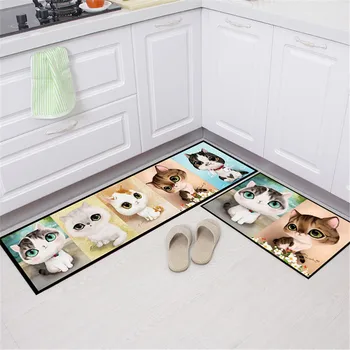 3D Jauki Kaķis Virtuves Paklāju Paklāju Anti-slip Flaneļa Ieejas, Iekštelpu Floormat Dekoru Gultas Apgabala Paklāju Modes Koridors, Vannas Paklājiņš