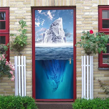 3D Skats Durvju Tapetes PVC Līmi Ūdensizturīgs Noņemams Plakātu, Telpu Dekorēšana Dzīvojamā Istaba Guļamistaba Sienas Uzlīmes adesivo porta