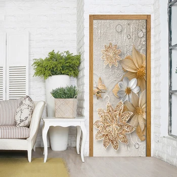 3D Tapetes Eiropas Stila Zelta Ziedi Sienas Dzīvojamās Istabas Guļamistabas Durvīm Uzlīme PVC pašlīmējošais Ūdensizturīgs tapešu Ruļļi