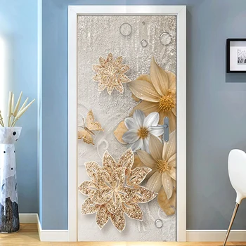 3D Tapetes Eiropas Stila Zelta Ziedi Sienas Dzīvojamās Istabas Guļamistabas Durvīm Uzlīme PVC pašlīmējošais Ūdensizturīgs tapešu Ruļļi