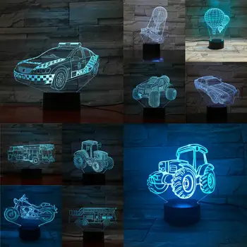 3D USB Auto Motocycle Lampas Smilšu Traktoru Karstā Gaisa Ballon Nakts Gaisma Touch Tālvadības Lampa Guļamistaba Galda Blakus Decora Akrila Plāksnes