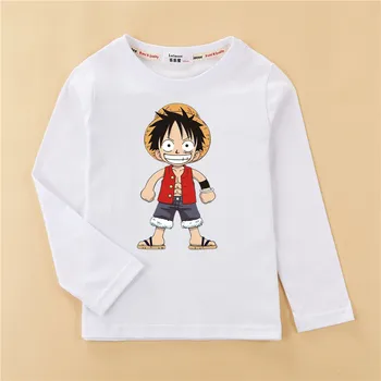3D Viens Gabals Jaunu Luffy T-krekls Zēns karstā Anime krekls topi Rudens Ziemas Kokvilnas Bērnu drēbītes Bērniem ar garām Piedurknēm O-veida kakla t-veida, 4-14Y