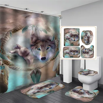 3D Vilks Dizains Mīksts Vannas istaba, Tualete Dekoru Dušas Aizkars Grīdas Paklāji Paklāju Komplekts Pjedestāla Paklājs + Vāks Tualetes Vāks + Vannas Paklājiņš