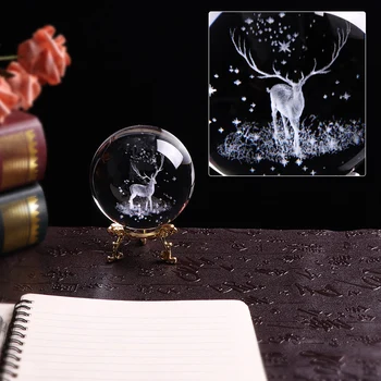 3D Wapiti Bumbu Lāzera Iegravēts Stikla Globuss, Kristāla Rotājumu Miniatūras Ziemeļbriežu Mājas Dekori Ziemassvētku Rotājumi Piederumi Jomā