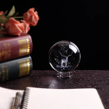3D Wapiti Bumbu Lāzera Iegravēts Stikla Globuss, Kristāla Rotājumu Miniatūras Ziemeļbriežu Mājas Dekori Ziemassvētku Rotājumi Piederumi Jomā
