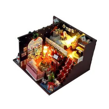 3D Ziemassvētku Skaistas Koka Leļļu Māja Miniture Montāža Minituras Ar Mēbelēm, Gaismas, Putekļu Vāciņu DIY Dzimšanas diena Ziemassvētku Dāvanu