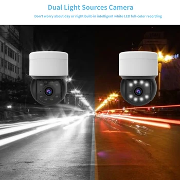 3MP Dual Gaismas Avotiem PTZ WIFI IP Kameras Drošības 4X Digital Zoom Nakts krāsās, H. 265 divvirzienu Runā Āra CCTV Kameras