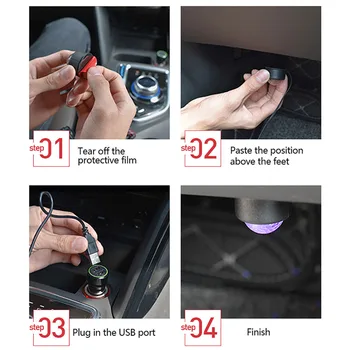 4 1 Automašīnas salona Krāsaina RGB Grīdas LED Gaismas USB Dekoratīvās Lampas