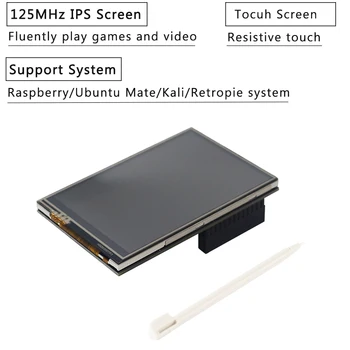4 collu 3.5 collu Touch Screen Aveņu Pi 4B/3B+/3B 125MHz SPI LCD Displejs Raspbian/Ubuntu/Kali/Retropie