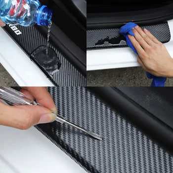 4 gab auto durvju sliekšņa aizsargs ādas, oglekļa šķiedras vinila uzlīmes, Auto Piederumi Ford Focus ST 2013 -2020 Auto Uzlīmes