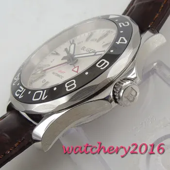 41mm bliger GMT white dial safīra stikla keramikas bezel automātiskā kustības mens watch