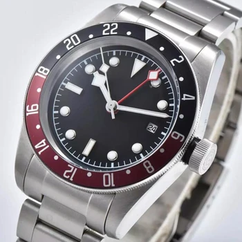 41mm GMT automātiskā mens watch 3804 GMT kustību, nerūsējošā tērauda lietā, un kronšteins, Metāla, black bezel sterilā skalu Gaismas skatīties