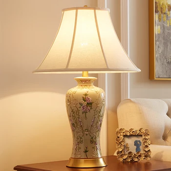 46x70cm Ķīniešu Amerikāņu Stilā Zaļu Ziedu Keramikas Galda Lampas Dzīvojamā Istaba Guļamistaba Gultas Lampa Laukos Lielā Galda Lampas