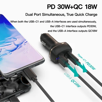 48W 3 Porti QC4.0 Ātri Uzlādēt 3.0 USB Automašīnas Lādētājs Tālrunis Ātrs Lādētājs iPhone, Android vai Planšetdatoru USB C 30W PD Lādētāja Adapteri