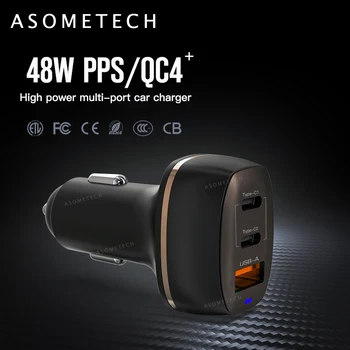48W 3 Porti QC4.0 Ātri Uzlādēt 3.0 USB Automašīnas Lādētājs Tālrunis Ātrs Lādētājs iPhone, Android vai Planšetdatoru USB C 30W PD Lādētāja Adapteri