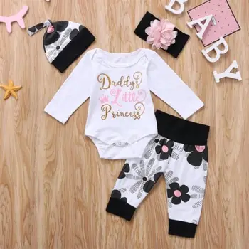 4gab Jaundzimušajiem Bērniem, Baby Meitene Princese Ziedu Drēbes Jumpsuit Romper +Bikses Apģērbs