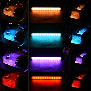 4gab LED Lentes Auto RGB Gaismas Remote/Balss Vadība Atmosfēru Gaismas Neona Lampas, Auto salona Apgaismojuma Krāsains Mūzikas Ritmu Lampas