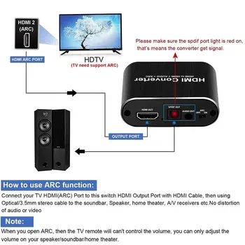 4K HDMI Audio Extractor HDMI uz HDMI + Optiskā SPDIF Toslink + 3,5 mm AUX Stereo Audio Splitter Adapteri Hdmi Ieejas Portu