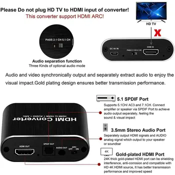 4K HDMI Audio Extractor HDMI uz HDMI + Optiskā SPDIF Toslink + 3,5 mm AUX Stereo Audio Splitter Adapteri Hdmi Ieejas Portu