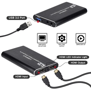 4K HDMI Capture Video Kartes USB3.0 1080P Uzticamu Portatīvo Uztveršanas Spēles Karti, lai Tiešraides Raidījumi, Video Ierakstīšanas