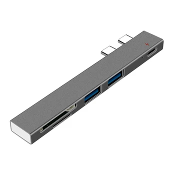 5 in1 Dual C Tipa Hub USB-C USB 2.0 PD Secure Digital Card Doka Adapteri ar 2 USB 2.0 Porti TF card /SD atmiņas kartes Par PC