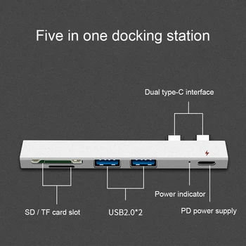 5 in1 Dual C Tipa Hub USB-C USB 2.0 PD Secure Digital Card Doka Adapteri ar 2 USB 2.0 Porti TF card /SD atmiņas kartes Par PC