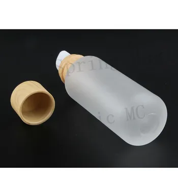 50GAB 110ML Matēta Stikla Pudeles Ar Koksnes Graudu/Balts/Melns Vāks ar Pārnēsājamu sūkni Losjons Stikla Pudeli, Tukši Kosmētikas Konteineri