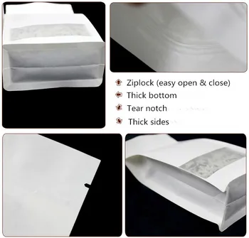 50gab 3D White Stand up Papīra Logu Zip Lock Iepakojuma Soma Resealable Uzkodu Cepumu Tēja Kafija Spice Cukura Logu Uzglabāšanas Somas