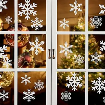 54pcs 2 Lapas Ziemassvētku Skaistu Snowflakes, Logu Uzlīmes, Balts Sarkans Noņemams Ziemassvētku Sienas Dekori Decal Istabas Interjeru