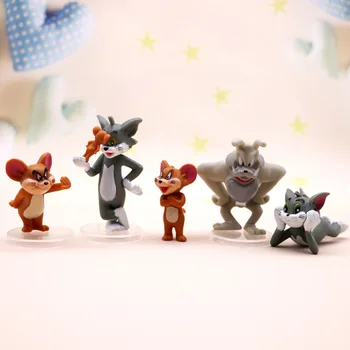 5gab/set 3-7cm Anime Multiplikācijas filmu Toms un Džerijs PVC Darbības Rādītāji Kaķis Peļu Modeļiem Dāvanu Bērniem Kūka Dekori Mickey
