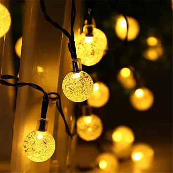 5M 10M Saules Lampas Kristāla Bumbu LED String Lights Flash Ūdensizturīgs Pasaku Vainags Āra Dārza Ziemassvētku Kāzu Dekorēšana