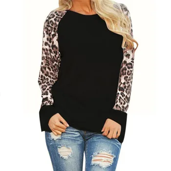 5xl ir 2021. Plus Lieluma Sieviešu Apģērbu Pavasara Rudens Sieviešu T-krekls Gadījuma Sexy Salaist Leopard Liels, Liels Izmērs ar garām Piedurknēm Top 2021