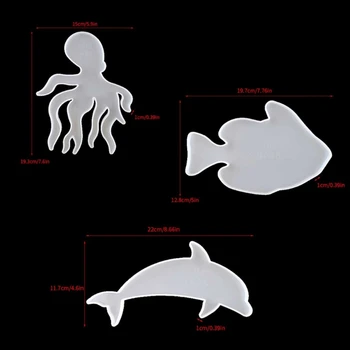 6Pcs Jūras Organismu Kalniņi Silikona Sveķu Veidnes Jūras Bruņurupucis Delfīnu Zivis, Astoņkāji Tējas Mat Okeāna Kalniņi Veidnes Kit Tools