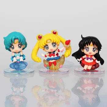 6Pcs/Set Anime Multfilmu Sailor Moon Tsukino Smokings Maska Jūrnieks Venus Dzīvsudraba Marss Jupiters PVC Rīcības Attēls Modelis Rotaļlietas