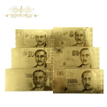 6pcs/uzstādīts Jauns Zelta Singapūra Banknošu 2 5 10 50 100 1000 SGD Zelta Banknošu 24k Zelta Pārklājumu Viltotas naudas Iekasēšanas